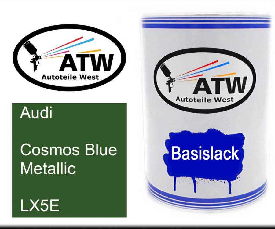 Audi, Cosmos Blue Metallic, LX5E: 500ml Lackdose, von ATW Autoteile West.